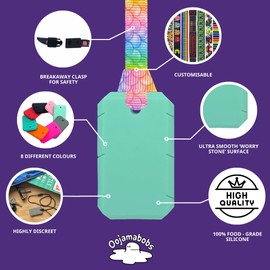 Oojamabobs Sensory Taggles pendant chew necklace, discreet adult/teen jewellery - Autism ADHD stimming/anxiety aid - Mint green with lanyard/cord (6 designs available!) (54cm, Bang Wham Pow)