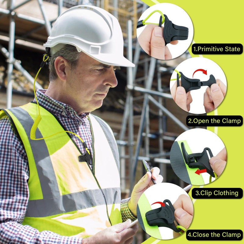 MELOTOUGH Coiled Lanyard,Hard Hat Lanyard with Clamp End,Hard Hat Tether,No