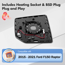 SNEMEEY Compatible with Ford F150 Driver Side Mirror Glass 2015 2016 2017 2018 2019 2020 2021 - Left Side Ford F150 Raptor Mirror Replacement Glass, with Blind Spot Detection, FL3Z-17K707-AH