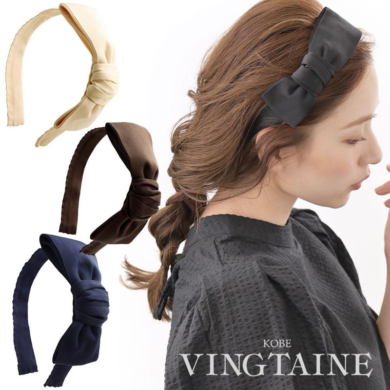 Vingtaine HK-90a-BK Asymmetrical Ribbon Headband for Weddings, Afterparties, Head Accessories,