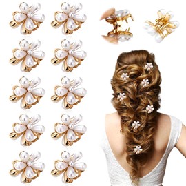 Pack of 10 Small Hair Clips, Mini Flower Claws Clips, Mini Pearl Hair Clips, Mini Hair Clips, Hair Jewellery, Decorative Hair Accessories for Women, Hair Claws & Spiders