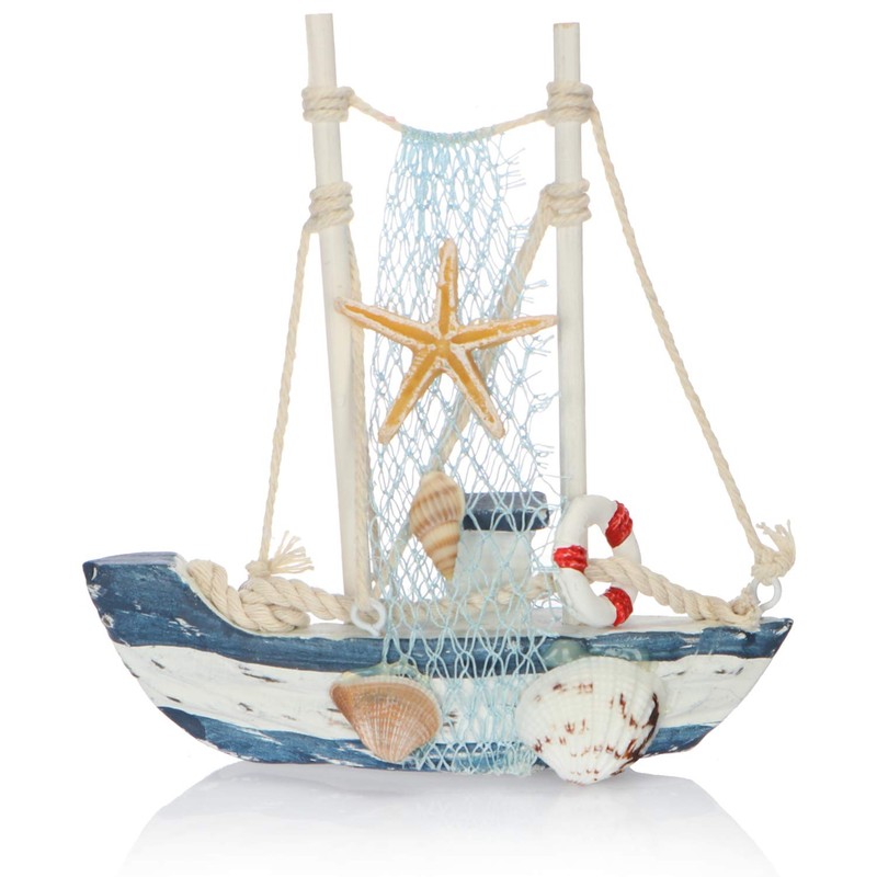 com-four® Maritime Decorative Sailing Ship Boat in Distressed Look Wooden