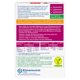 Doppelherz Iron + C + Histidine + Folic Acid - Folic Acid as a Contribution to Normal Blood Formation - Vitamin C Increases Iron Absorption - 30 Easily Swallowable Mini Tablets