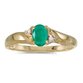 10k Yellow Gold Oval Emerald And Diamond Ring (Size 5)