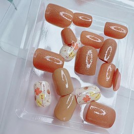 Shiny Solid Color Press on Nails Square Fake Nails with Cute Gentle Small Flowers Design Pure Color Glitter Push-on Nail Art Full Cover Glue on Nails Stick on Nails for Women 24Pcs