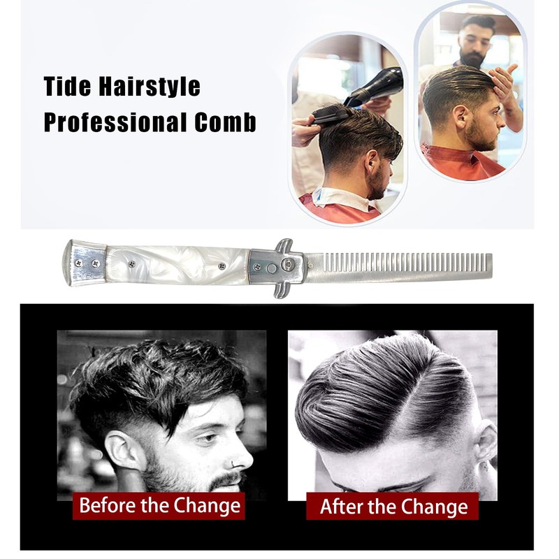 Foldable Pocket Comb, Stainless Steel Switchblade Comb Spring Jump Brush