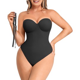 SHAPELLX Bodysuits for Women Tummy Control Shapewear Faja Body Shaper Thong Snatched Waist Body Suit Strapless Black 3XL
