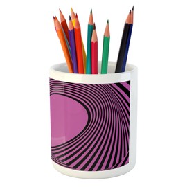 Ambesonne Pink Zebra Pencil Pen Holder, Heart Shape with Twisting Lines Happiness Love Valentines Day Themed Stripes, Printed Ceramic Pencil Pen Holder for Desk Office Accessory, Fuchsia Black