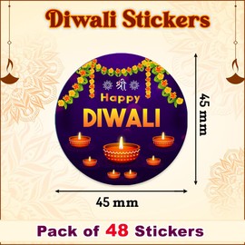 Papa Prints Pack of 48 Traditional Happy Diwali Stickers (45mm) Festival Party Sweet Bag Diwali Party Pack Diwali Decorations