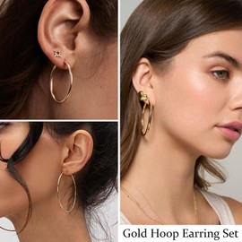 24 Pairs Gold Hoop Earrings Set for Women Multipack, Fashion Statement Hypoallergenic Chunky Hoops Earrings Pack Assorted Small Big Pearl Twisted Hoop Jewelry for Gift