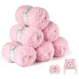 ilauke Fluffy Yarn 6x50g, Pink Fluffy Wool for Knitting, Flutterby Chunky Yarn for Crochet, Plush Yarn Soft Wool for Blanket, Baby Clothes, Dolls, Rug