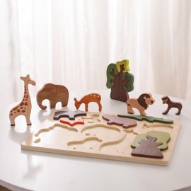 Wooden Teether Wooden Puzzle, Puzzle, Toys, Animal Puzzle, 11 Pieces, Inset Puzzle, Shape, Pick-up Puzzle, Forest and Animals, Building Blocks, Educational Toys, Montessori, Wooden Toys, Animal
