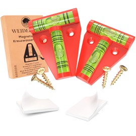 WEIDEBACH® 2x red sturdy spirit level small, spirit level magnetic, small level unbreakable, camping mini spirit level, spirit levels camper, pocket spirit level caravan, cross mini level