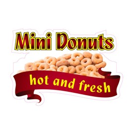 Die-Cut Sticker Multiple Sizes Mini Donuts Hot and Fresh Restaurant & Food Tasty Snack Indoor Decal Concession Sign Red 14in Longest Side