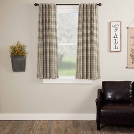 Morning Meadow Plaid Panel Curtains, Set of 2 Panels, 63" Long, Cozy Brushed Cotton in Shades of Brown, Gray and Mustard Yellow, Primitive Farmhouse Autumn Decor