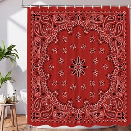 BaoNews Red Paisley Bandana Decor Shower Curtain Set,Bandana with Red Paisley in The Middle Polyester Shower Curtain for Shower Stall Bathroom Waterproof with 12 Hooks 72x72 Inch