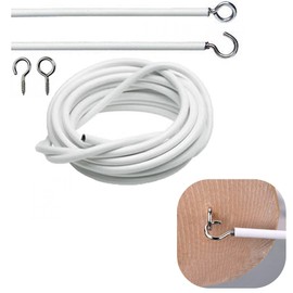 Xiaokeis Net Curtain Wire White Hanging Window Cord Cable Kit 2-4 Meters Curtain String with Self-Adhesive Hook Eyes for Curtain Rod,157.48inch