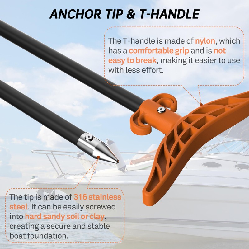 itayak 8.63'/12.3' Shallow Water Anchor Pole, Island Anchor with T-Handle,