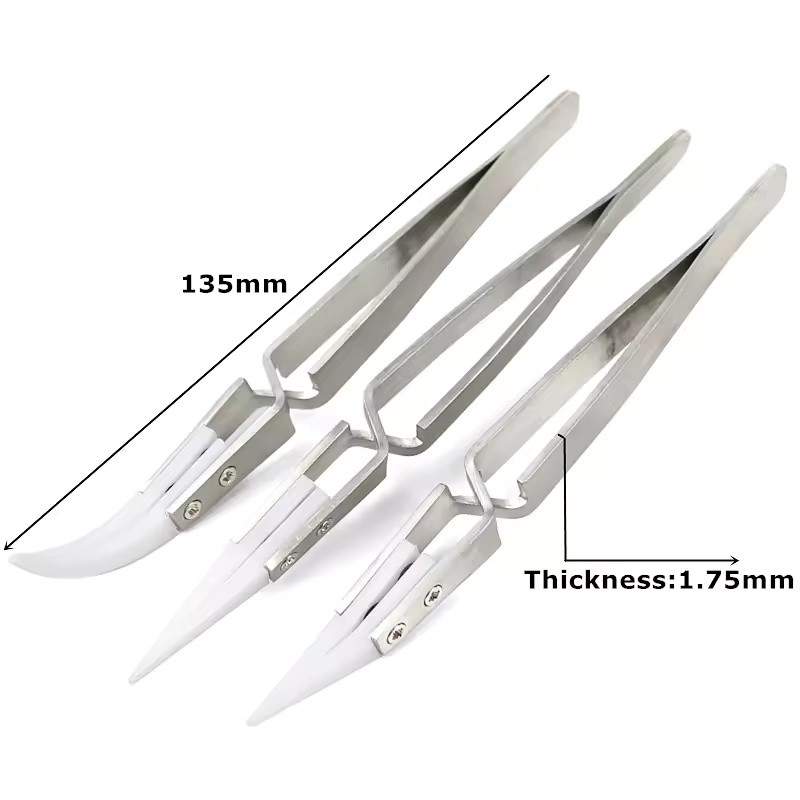 3-Piece Ceramic Tip Precision Soldering Tweezers Set, Anti-Static Straight and