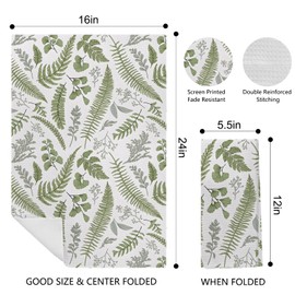 Kemingni Green Fern Leaf Kitchen Towels, Vintage Botanical Herbs Dish Towels Tea Towels for Kitchen, Green Hand Towels for Bathroom, Sage Green Bathroom Kitchen Decor, 16x24 Inches