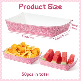 Unbess 50Pcs Pink Cowgirl Paper Food Trays - Disposable Serving Tray Paper Plates Food Boats Assembled Snack Holder for Nacho Popcorn Hot Dog Birthday House Party Concession Stand Container Supplies