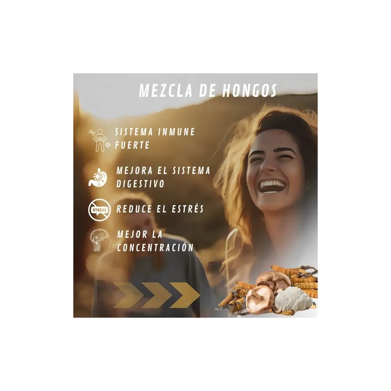 Naima+ Suplemento 8 Hongos Adaptógenos Cápsulas Reishi Cordyceps Shiitake Sin