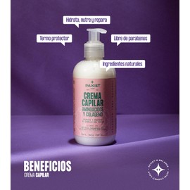 PAXIST - Crema Capilar Orgánica adicionada con Aminoácidos & Colágeno - Crema capilar natural libre de sulfatos, parabenos y siliconas. Hidrata y protege tu cabello del calor. Cont. Net. 250 ml