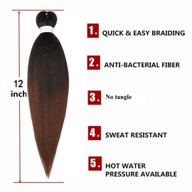 Pre-stretched Braiding Hair Extension Professional Kanekalon Braiding hair 12 Inch 8 Packs Hair Extensions For Braids Ombre Natural Black To Brown (12Inch,#1B/30)