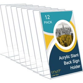 Qilery 8 Pcs 11 x 17 Inch Acrylic Sign Holder, Standing Sign Holder Table Top Transparent Plastic Document Slant Back Display Stand for Workers Teachers Office School Menu Desktop