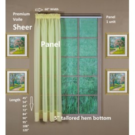 Today's Curtain Emelia Original Voile Panel 63", Yellow, 60" W x 63" L