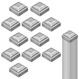 Shimeyao 12 Pcs 2" x 2'' Sliver Pressed Steel Post Caps for Square Steel Posts Fence Caps Topper Pressure Fit Cover for Mailbox Metal Wood Plastic Iron Deck Railing