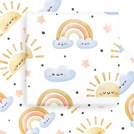 WRAPAHOLIC Baby Shower Wrapping Paper Sheet - 6 Sheets Smile Little Sun and Rainbows Design Folded Flat for Kid's Birthday, Party - 19.7 Inch x 27.5 Inch Per Sheet
