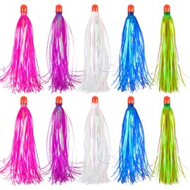 OROOTL Mylar Flash Teaser Tail Bucktail Teasers Weighted Jig Head Fishing Lures Mylar Fishing Skirt Hair Bait Jigs 3/8oz Bullet Sinkers Head with Bucktail Teaser 10pcs/pack
