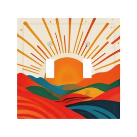 LWDZLHD Mid Century Sun Sea Wave Double Toggle Light Switch Cover Decorative 2 Gang Boho Sunset Sunraise Wall Plate Electrical Faceplate for Bathroom Bedroom Kitchen 5" x 4.9"