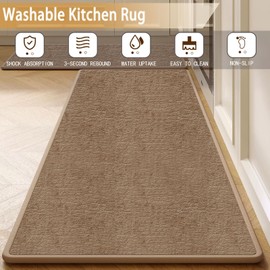 Kitchen Mats for Floor 2 Piece Washable Rugs Non Slip Kitchen Rug Sets, Absorbent Corner L Shaped Rug Runner Non Slip Kitchen Mat Set for Shower, Bathroom, Indoor Door (Khaki Rug, 31“×20“+51“×20“)