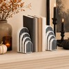 Modern Striped Arch Bookends Set of 2 Resin Black White