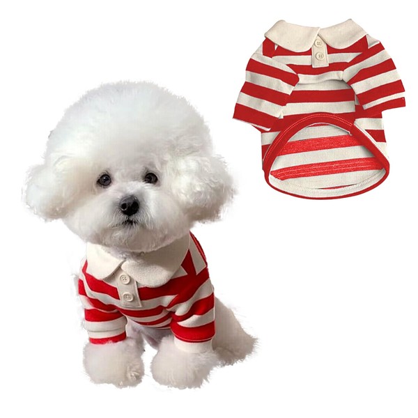 MANON ROSA Dog Clothes Cute Polo Shirt - Striped Collar
