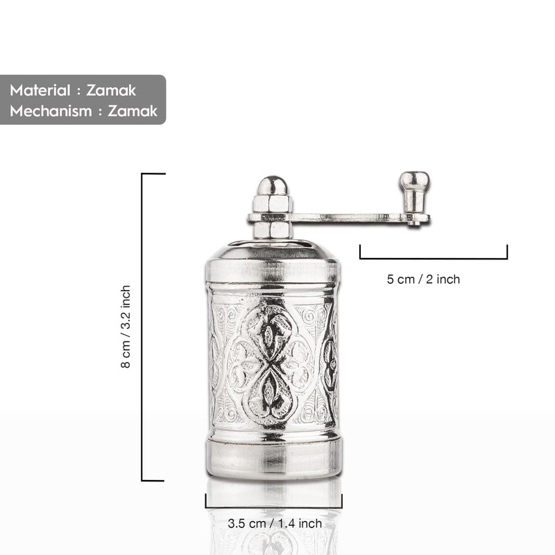 Glios Decorative Handmade Black Pepper Grinder, Refillable Turkish Spice Mill