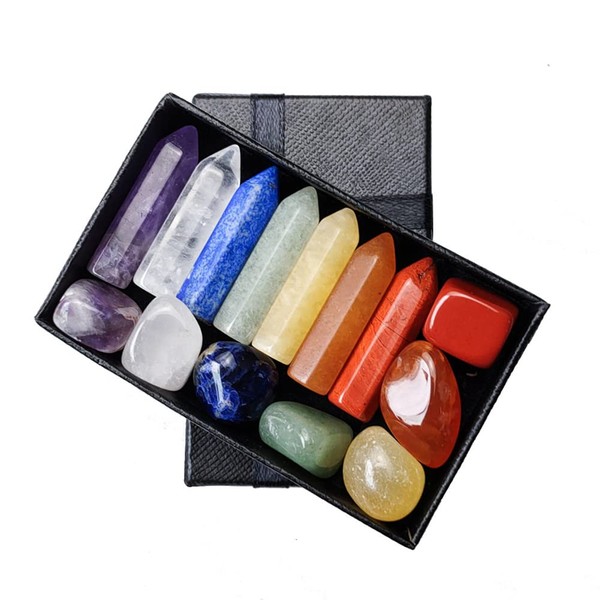 Energy Healing Stones in Gift Box with 7 Chakra Healing Crystals Tumbled Stones Irregular Yoga Stone Spiritual Massage Stone Meditation Stone Yoga Amulet