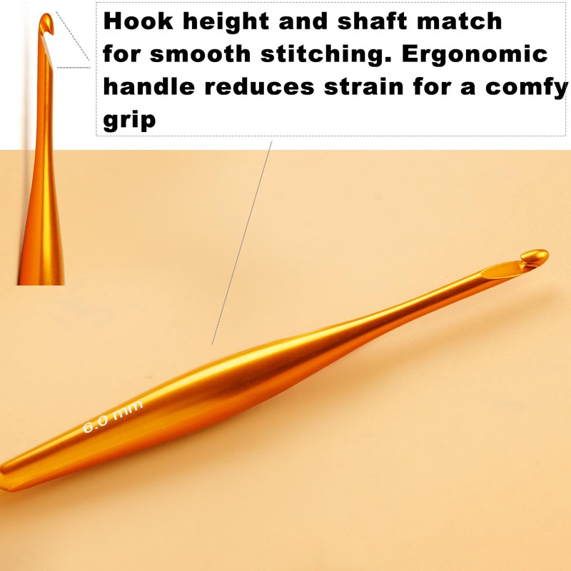 Svartur 6mm Crochet Hooks Ergonomic Handle, Hand-Polished Metal Aluminum Crochet