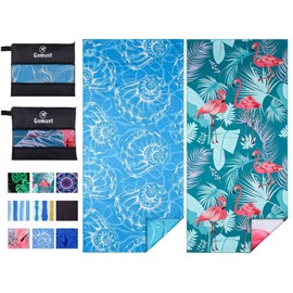 2 Pack Lightweight Thin Beach Towel Oversized 71"x32" Big Extra Large Microfiber Sand Free Towels for Adult Quick Dry Travel Camping Beach Accessories Vacation Essential Gift Blue Shell Flamingo