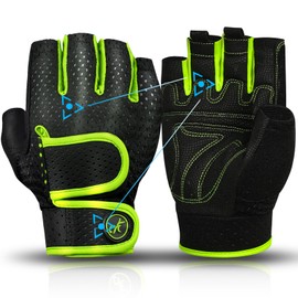MOREOK Workout Gloves Padded Weight Lifting Gloves for Men/Women, [3MM Gel] Fingerless Grip Gym Gloves Fitness Gloves Green-XXL