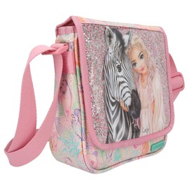 Depesche TOPModel Wild 12789 Small Shoulder Bag in Pink with Model Motif and Colourful Animal Pattern, Bag with Adjustable Shoulder Strap and Front Flap