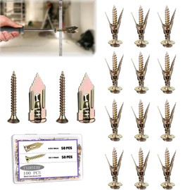Self Drilling Drywall Anchors with Screws Kit 100Pcs- 50 Sheetrock Anchors (0.47x1.18 Inch)& 50 Zinc Expansion Screws New Upgraded Zinc Plated Steel No Drill or Holes in Wall for Wall Hanging,Cabinets