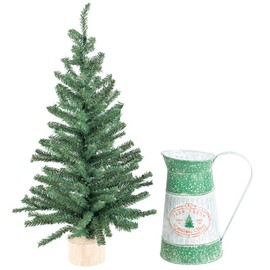 Farm Fresh Christmas Trees Metal Pitcher with Artificial Pine Tree by Factory Direct Craft - Table Top Tree for Holiday Decor and Christmas Displays