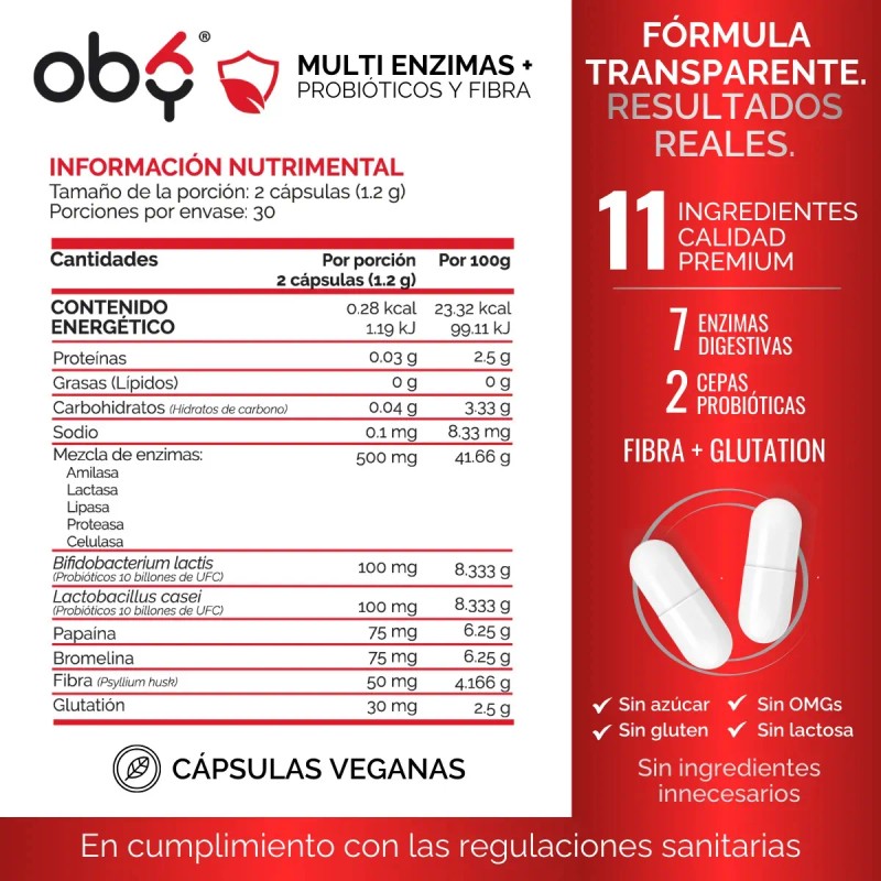 Enzimas Digestivas Probioticos Glutation Fibra Lactobacillus Casei Lactasa Lipasa Digestive