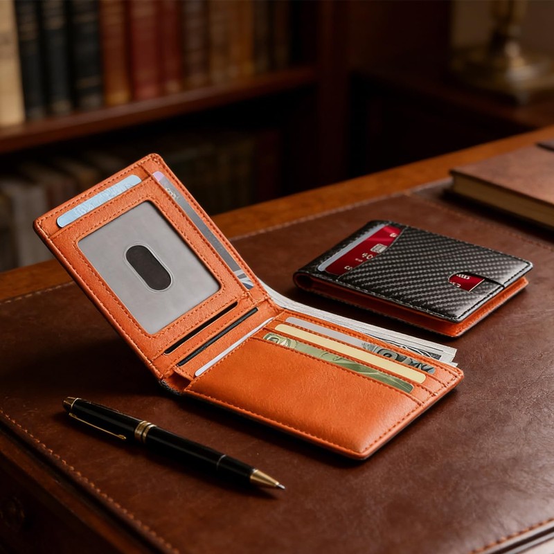 BOMPOW Carbon Fiber 14-Slot Men's Slim Wallet Bifold Card Holder
