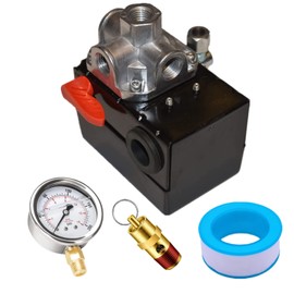 Yuncoold 5140117-69 Pressure Switch for Air Compressor 100/125 Psi 26Amps Replaces D21299 Z-AC-0385-1 AC-0385 AC-0385-1 Z-D21299 with 200 Psi Pressure Gauge