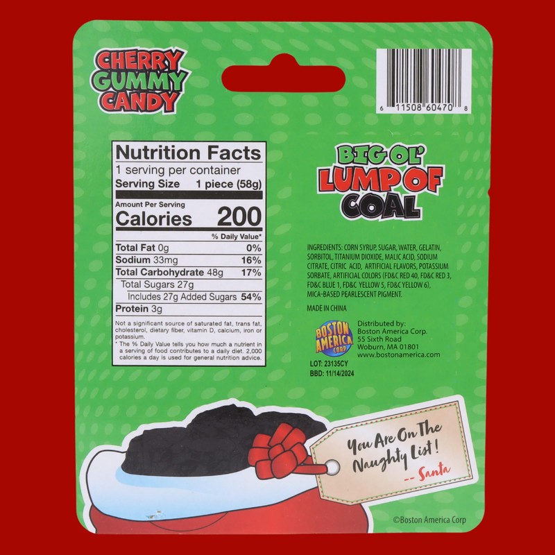 Sweetzo - Christmas Lump of Coal Candy, Cherry Flavored Gummy,