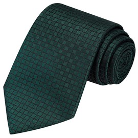 KissTies Hunter Green Tie Mens Necktie Grid Ties + Pocket Square + Gift Box